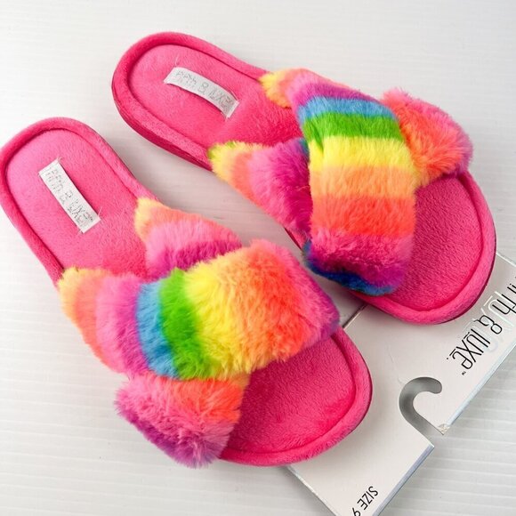 Fifth & Luxe Rainbow X Band Slippers Size 9 Fuchsia Pink - Picture 3 of 13